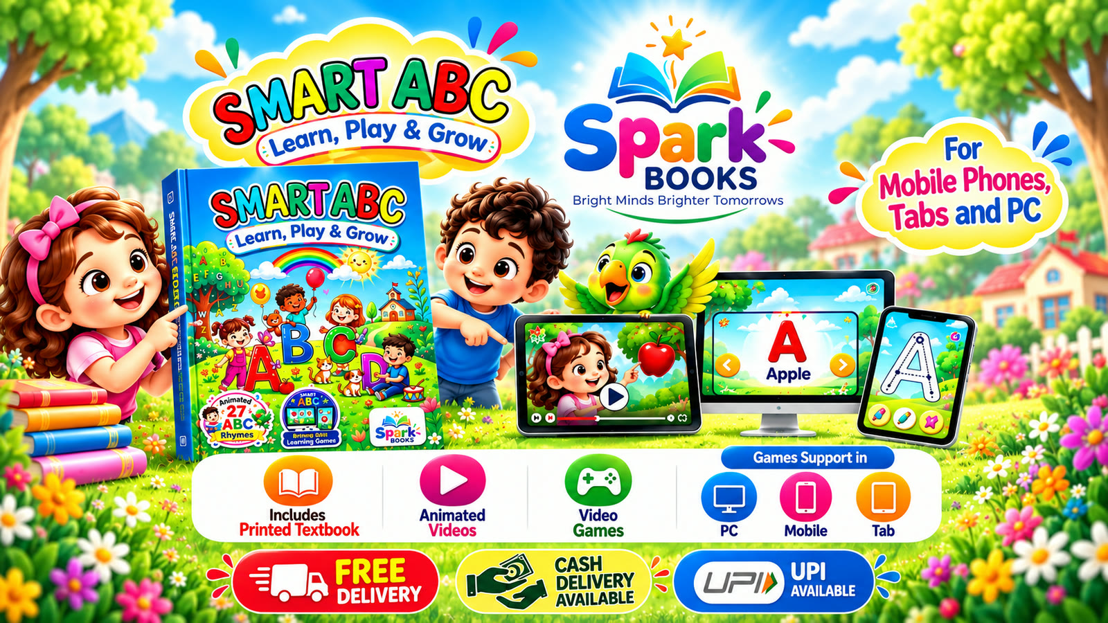 Smart ABC book with animated videos and games for mobile, tablet and computer